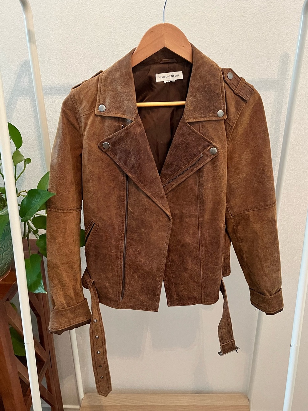 Newport News Brown Leather Moto Jacket